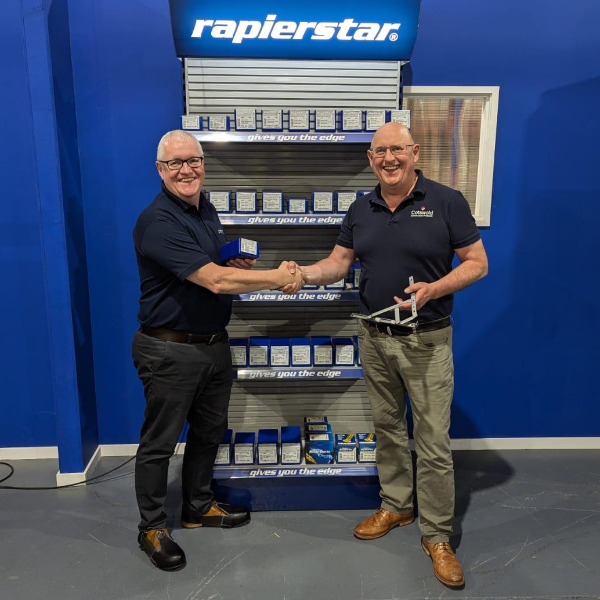 Rapierstar Technical Consultant Mark Calpin with Cotswold’s Business Development Manager, Alan Hartley at Cotswold Architectural Products’ testing and R&D centre. 